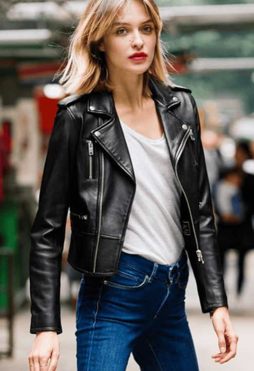 BIRDY - Cropped Leather Biker Jacket