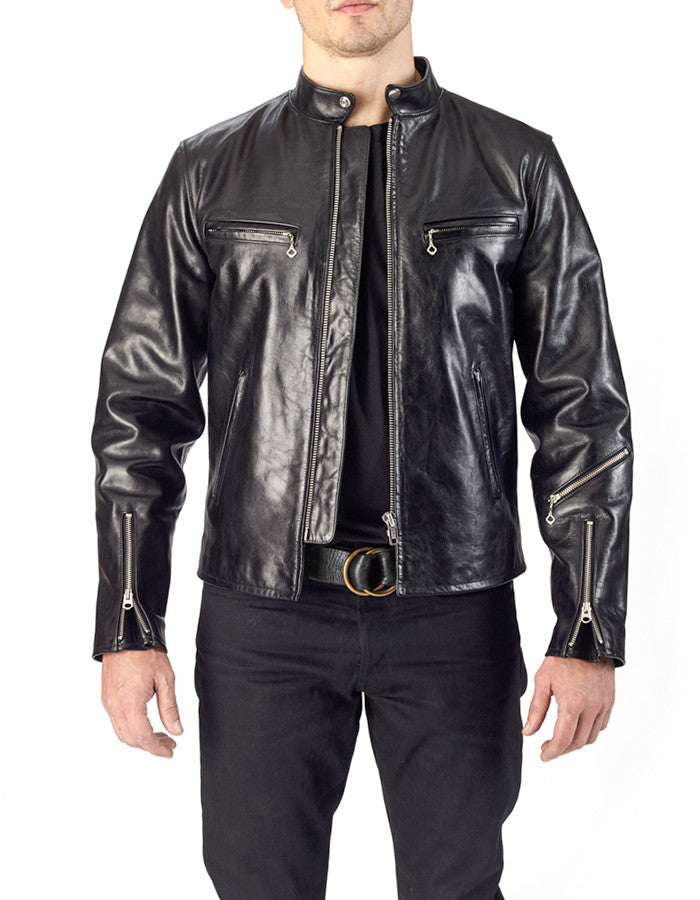 ENDURANCE - Leather Cafe Racer Jacket - ANGRY LANE