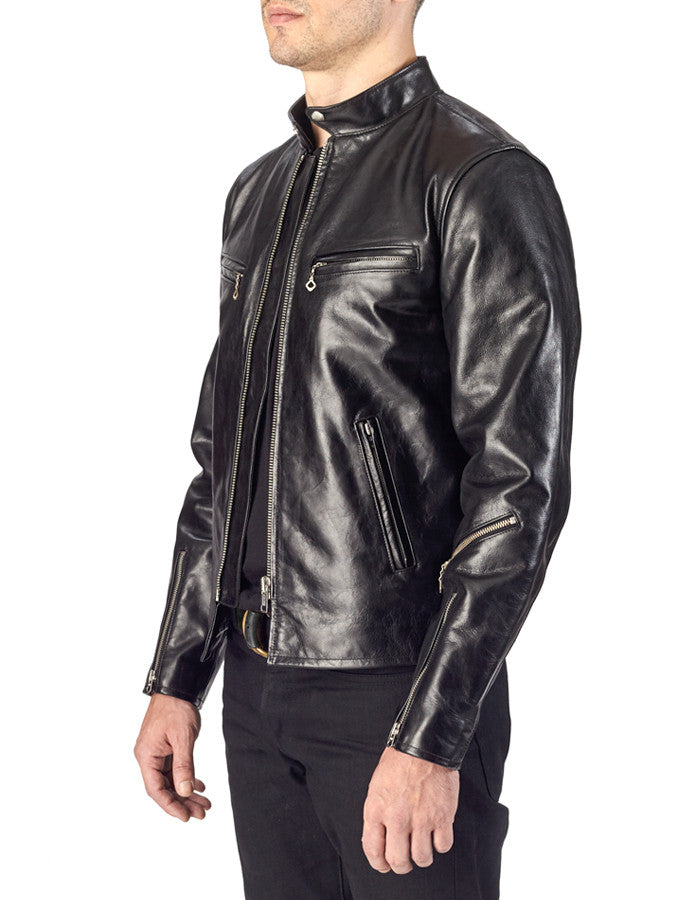 ENDURANCE - Leather Cafe Racer Jacket - ANGRY LANE