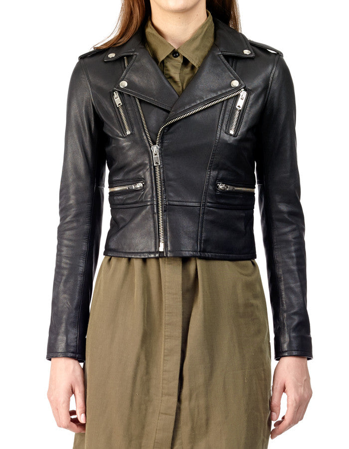 BIRDY - Cropped Leather Biker Jacket - ANGRY LANE