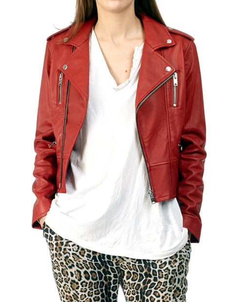 BIRDY - Cropped Leather Biker Jacket - ANGRY LANE
