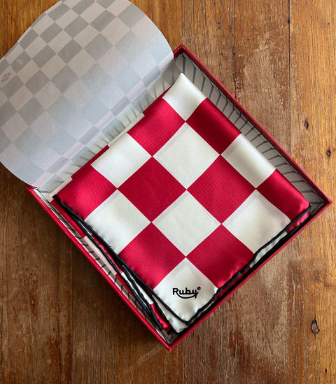 Ruby Silk Scarf – Racing Checker Red/White (Deadstock)