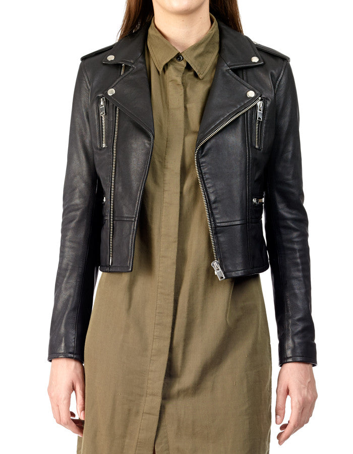 BIRDY - Cropped Leather Biker Jacket - ANGRY LANE